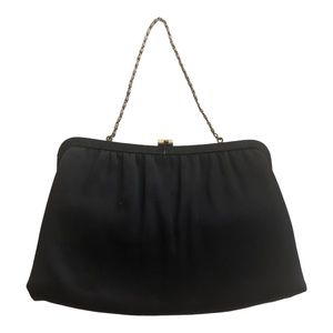 Vintage Black Silk Evening Bag with yellow silk lining